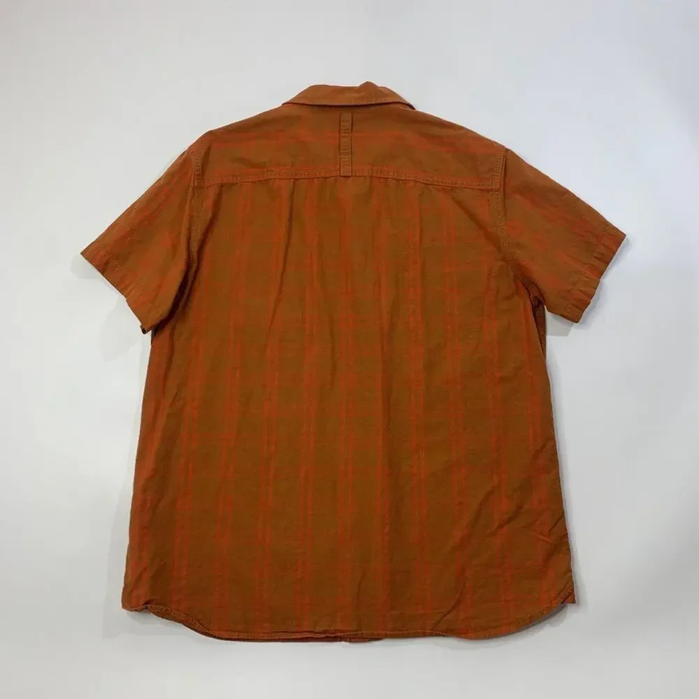 The North Face Shirt Mens Large Spice Coral Cotton Button Up Plaid Short Sleeve